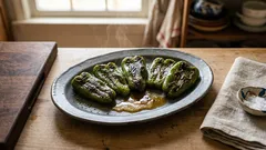 ハンバーグの後のフライパンで一品追加:うま味まとった焼きピーマン(塩こしょうだけ)