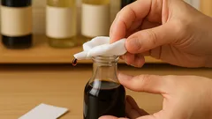 醤油やオイルの液だれが止まる 口元にコットンを付けるだけの簡単対策