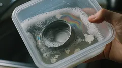 ツナ缶のギトギト油を手を汚さず落とす方法、保存容器で振り洗いがラク