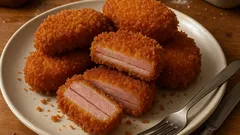 ハム2枚重ねで満足感アップ：カリッとふんわり簡単ハムカツ